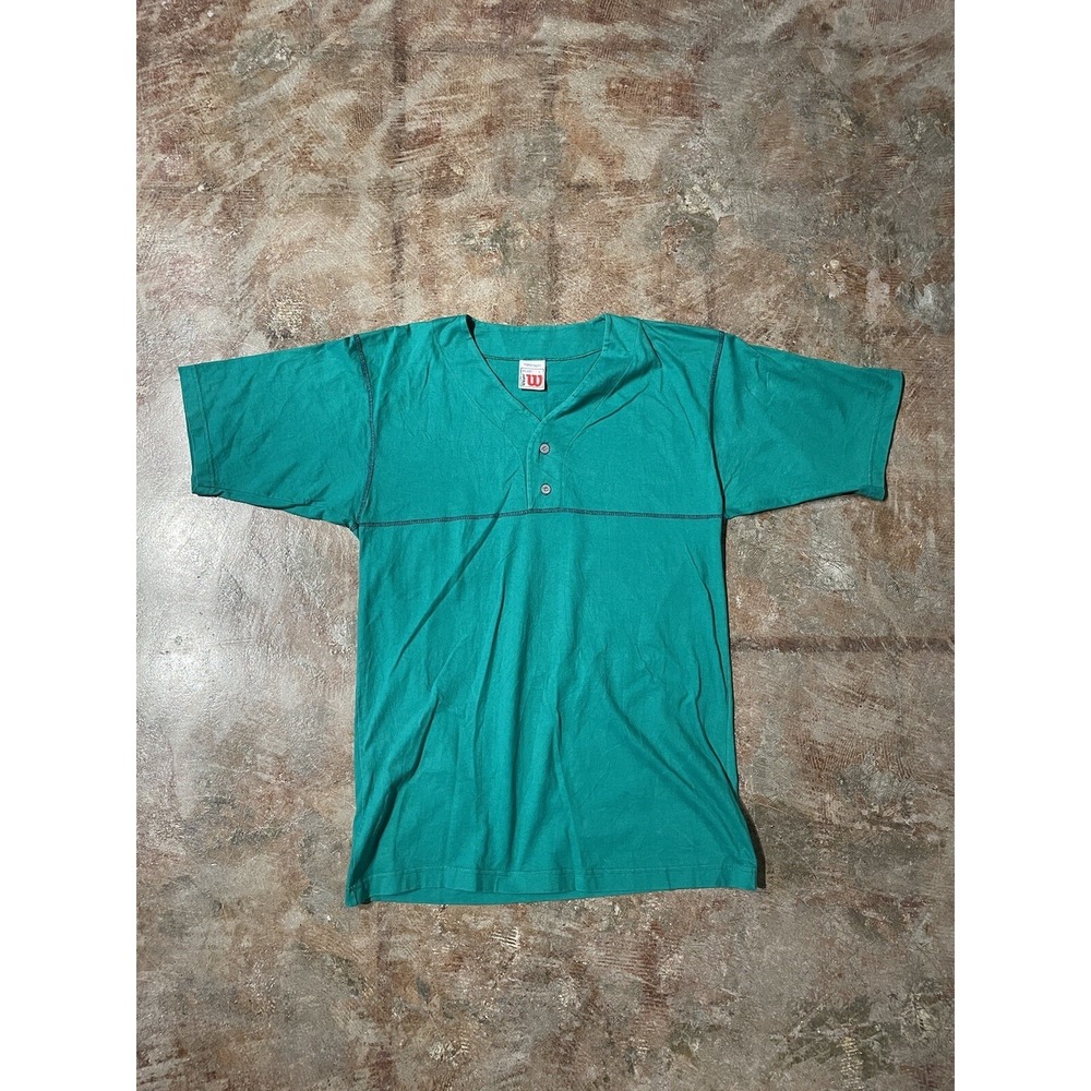 Vintage Wilson Baseball‎ Henley Shirt Heavyweight Cotton Sz L *